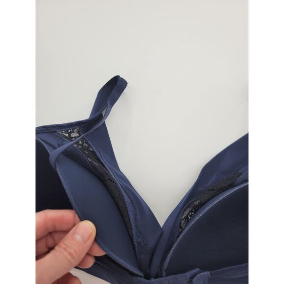 Maidenform Fit to Flirt Navy Blue Plunge All-Over Lace Wire Free Bra Size Medium - Picture 4 of 7